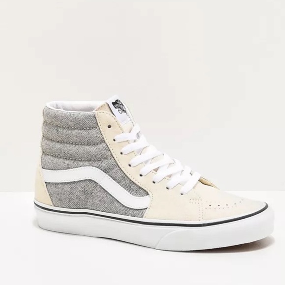 VANS - Sk8-Hi Herringbone Grey & White Suede Skate Shoes - Picture 1 of 7